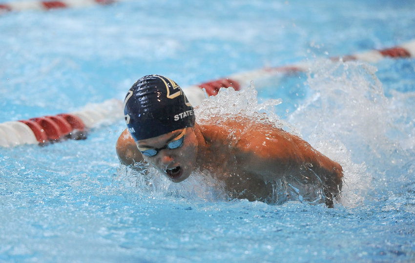 Legacy junior Max Kulbida swims the butterfly leg of the 200-yard individual medley at CHSAA's boys 5A state swimming championships June 24, at the Veterans Memorial Aquatic Center in Thornton.
